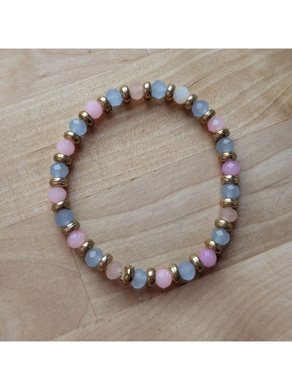 Gold and Pastel Beaded Stretch Bracelet